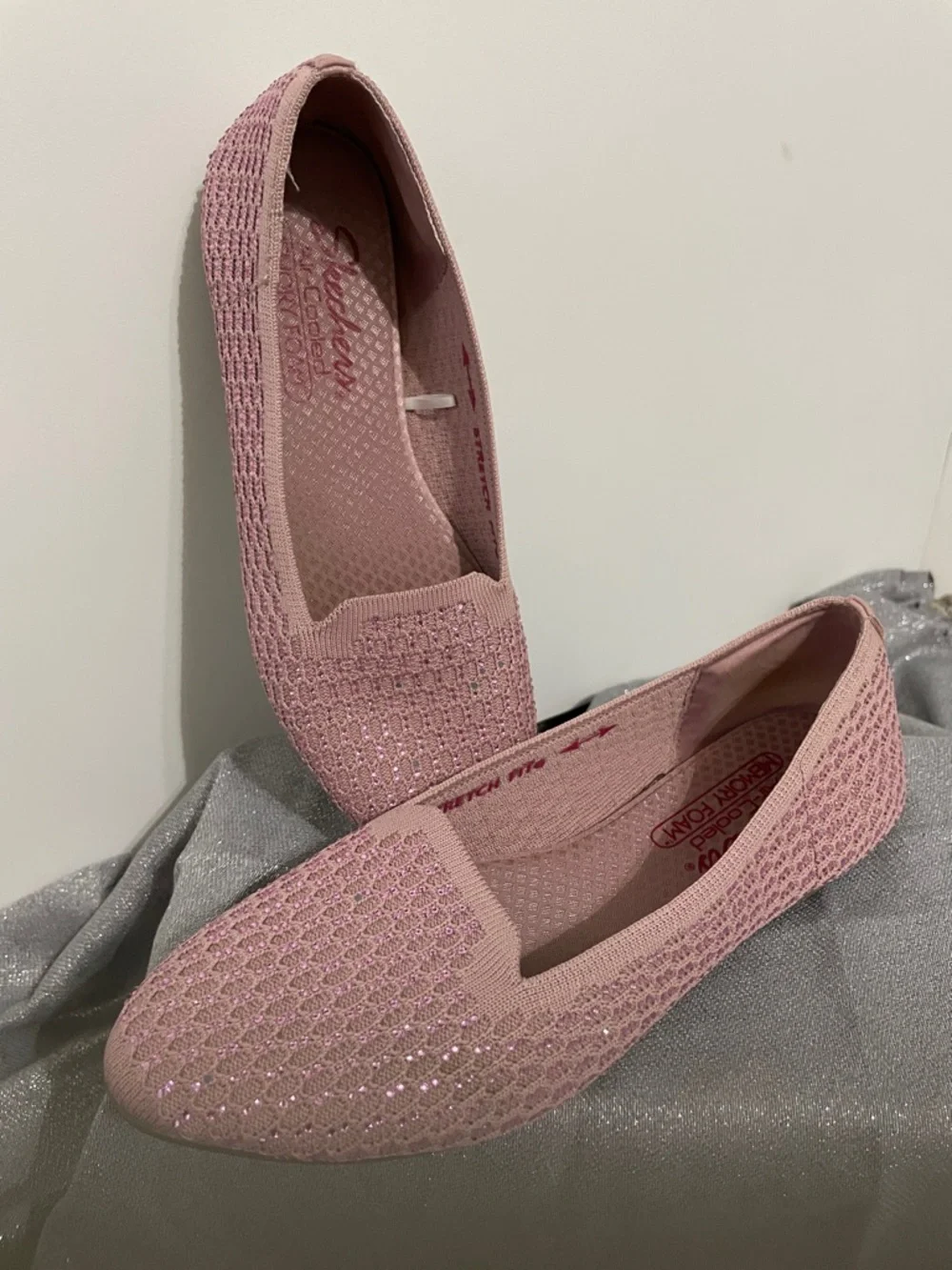 Skechers Pink Sparkle Knit Slip-On Flats - Picture 4 of 10